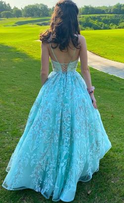 Sherri Hill Blue Size 0 Spaghetti Strap Prom Custom Lace Ball gown on Queenly