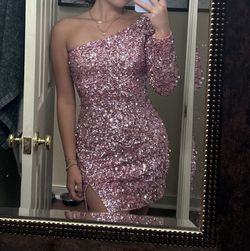 Sherri Hill Pink Size 0 Mini One Shoulder Cocktail Dress on Queenly