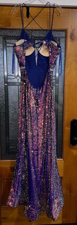 Cinderella Divine Multicolor Size 16 Floor Length Black Tie Plunge Side slit Dress on Queenly